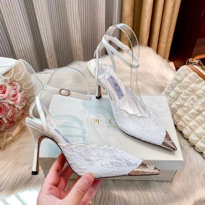 Lace Peep-Toe High Heel Sandals