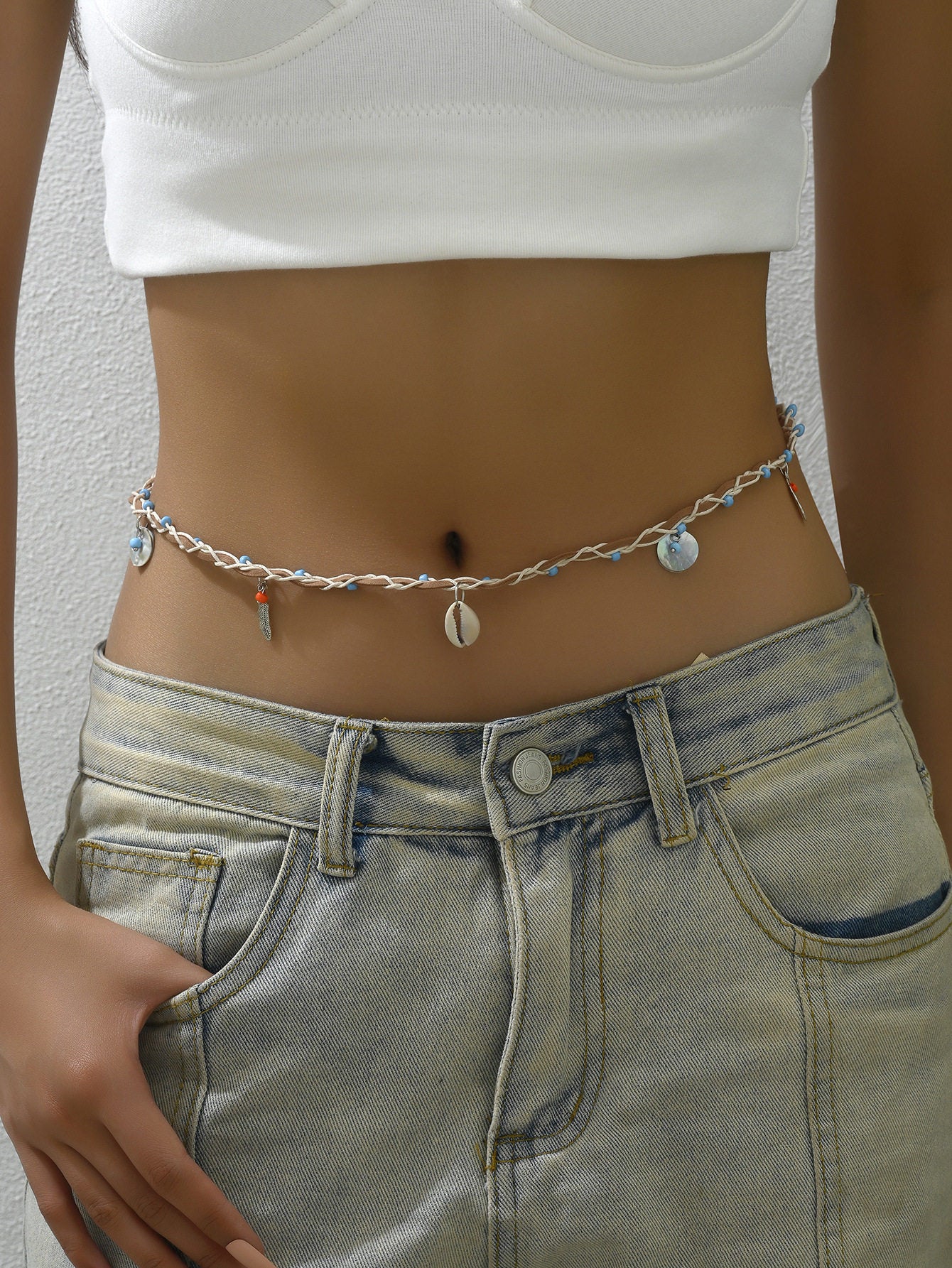 Fashion Beach Body Chain with Shells and Pearls
