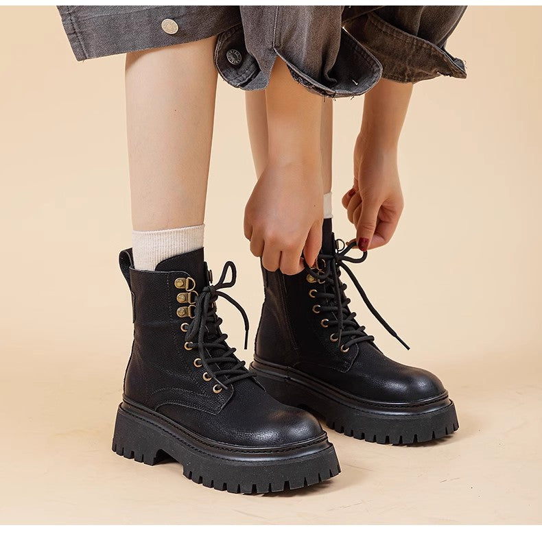 Retro British Style Thick-Sole Mid-Calf Women's Martin Boots