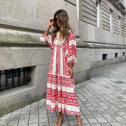 Geometric Collage Puff Sleeve Dress