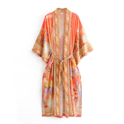 Floral Print Loose Lace Kimono Robe