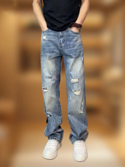 Slim-Fit Ripped Denim Pants