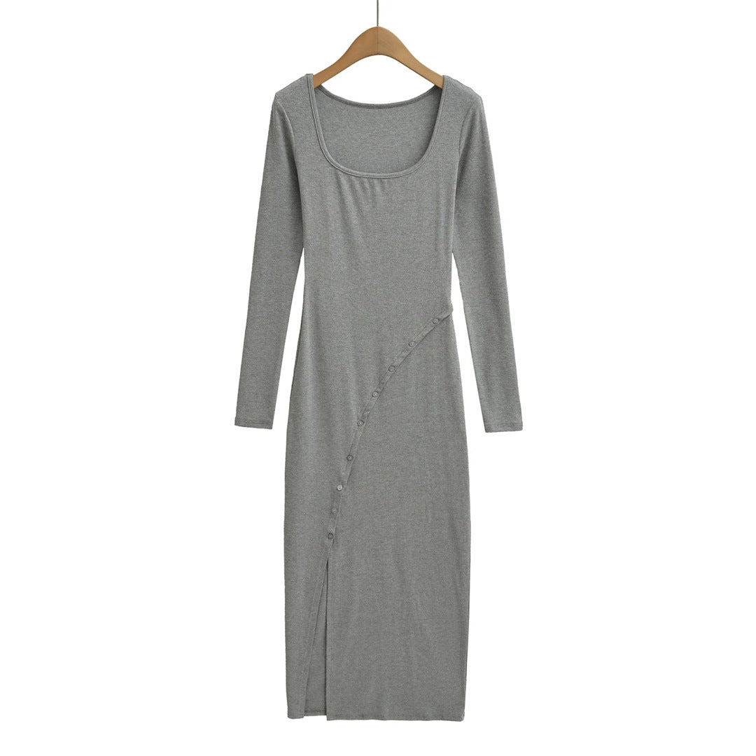 Chic Long Dress for Autumn,  Spicy Pure Desire Style, Fitted Waist, Bodycon Dress for Women