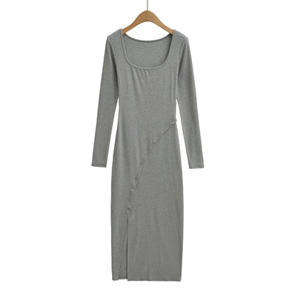 Chic Long Dress for Autumn,  Spicy Pure Desire Style, Fitted Waist, Bodycon Dress for Women