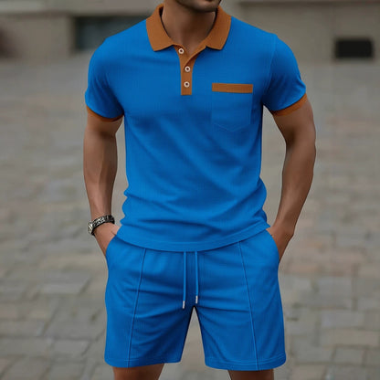 Men's Casual Polo Shirt and Shorts Set