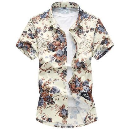 High quality silk cotton men's shirt summer fashion printed casual shirt short sleeve slim business men's shirt  size M-7XL