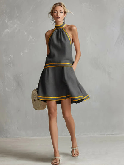 Halter Neck Striped Trim Dress