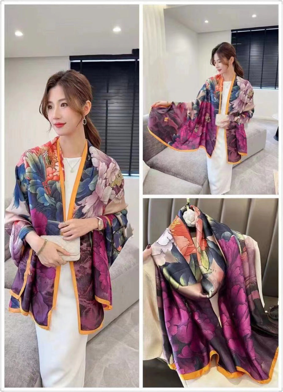 Women's Lijin Satin Scarf Floral Print Shawl