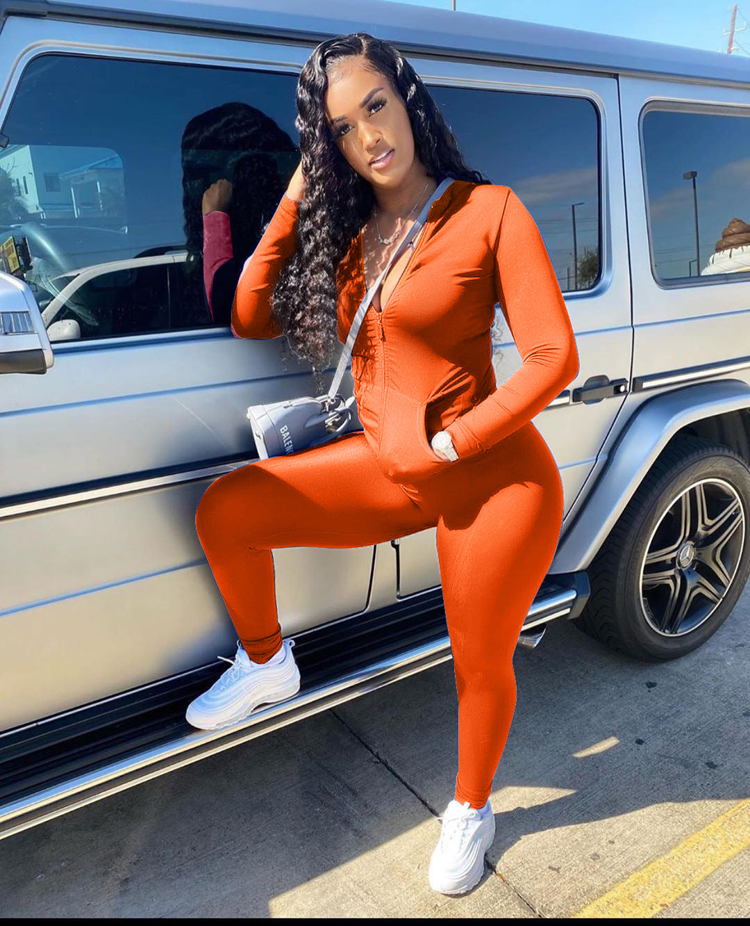 Casual tweedelig pak met rits en zakken