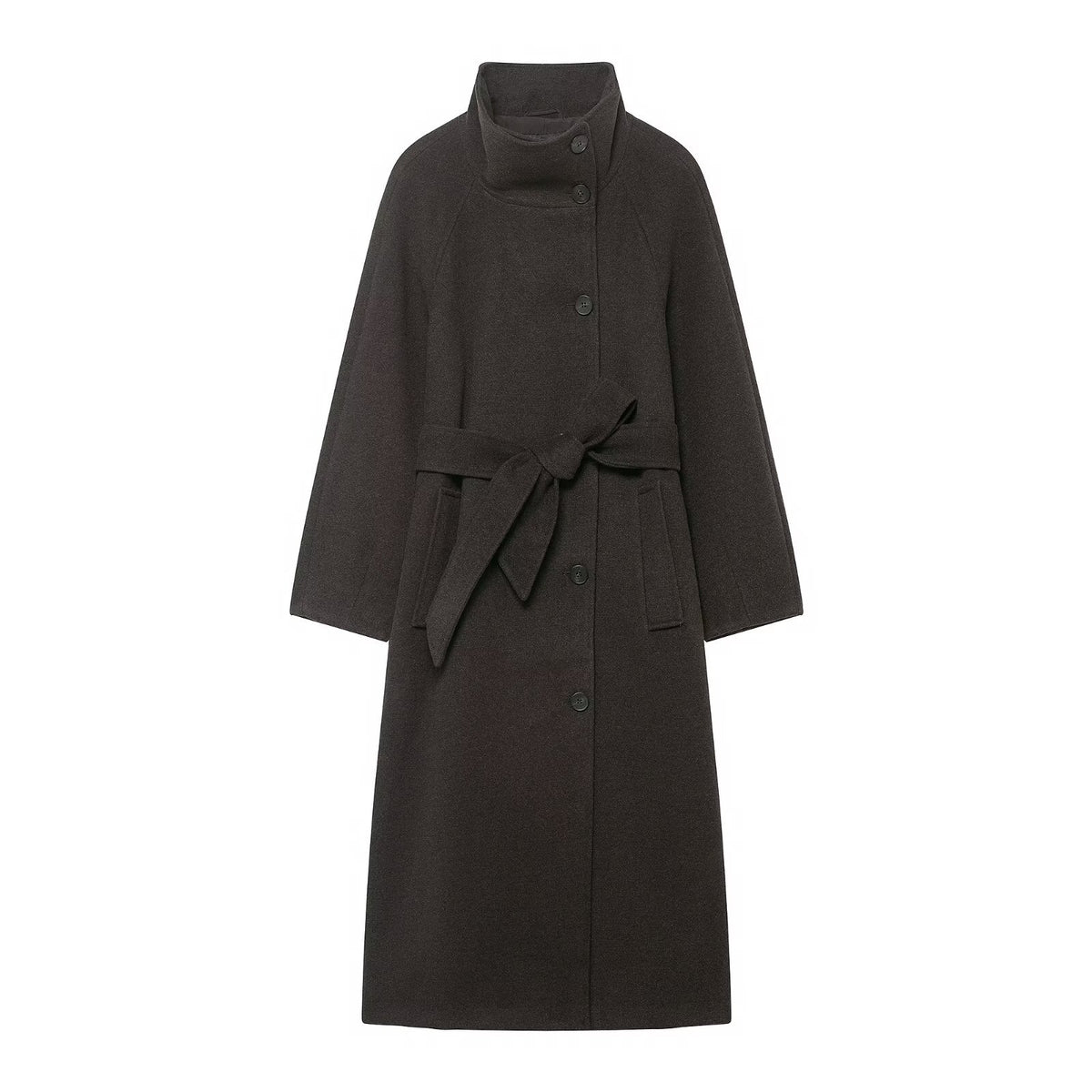 Womens Stand Collar Belted Coat