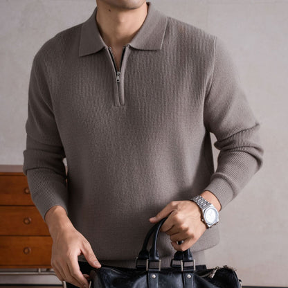 Men's Zippered Sheep Wool Blend Thickened Knit Sweater with Anti-Pilling Feature