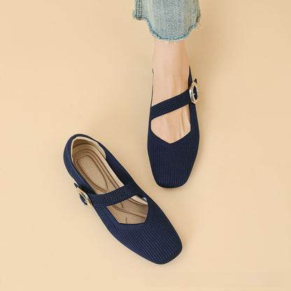 Mary Jane Flat Shoes Square Toe Buckle Strap