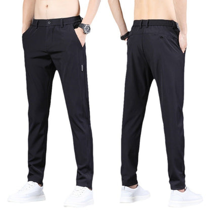 Men's Ice Silk Elastic Waist Straight-Leg Casual Pants