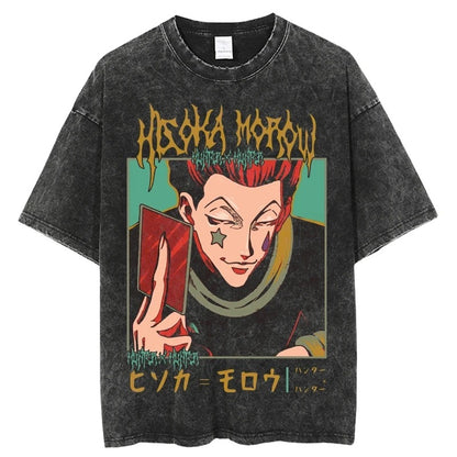 Summer New Fullmetal Alchemist Anime Print T-Shirt Summer Cotton Washed Vintage Distressed Short Sleeve Crew Neck