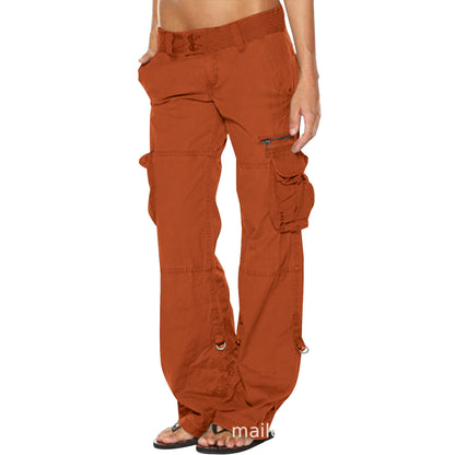 Multi pocket casual loose slimming straight leg women's work pants for women