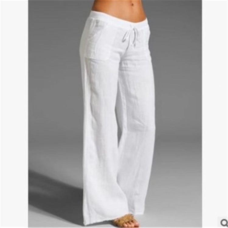 Womens High Waisted Wide Leg Pants Cotton Linen Casual Trousers