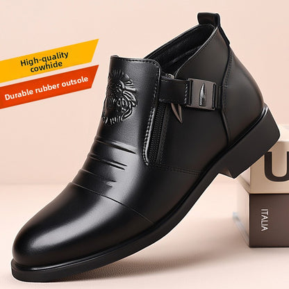 Mens Business Casual Leather Shoes with Lion Head Zipper