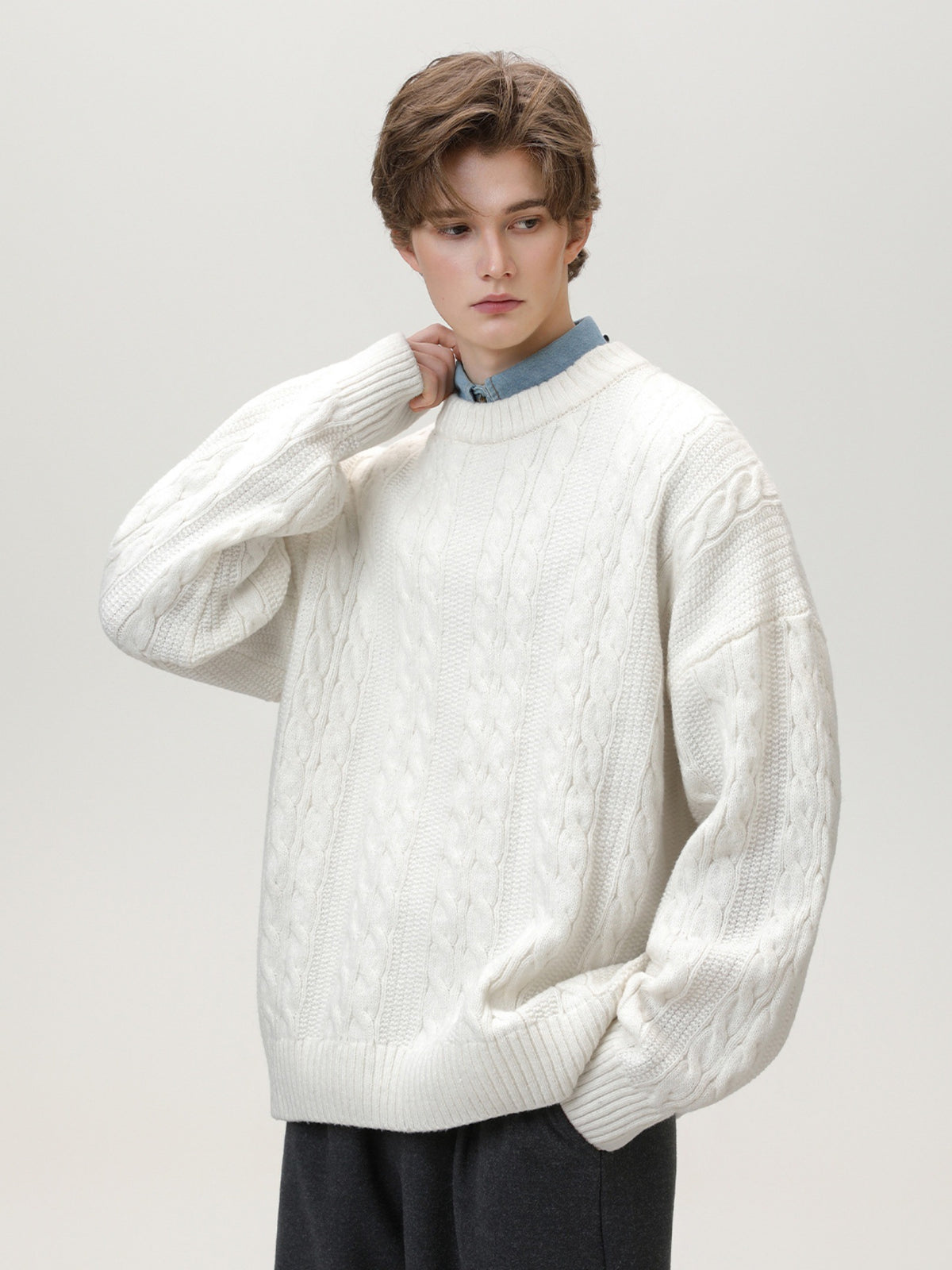 Texture knitted crew-neck sweater