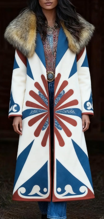 Retro Warm Printed Long Coat