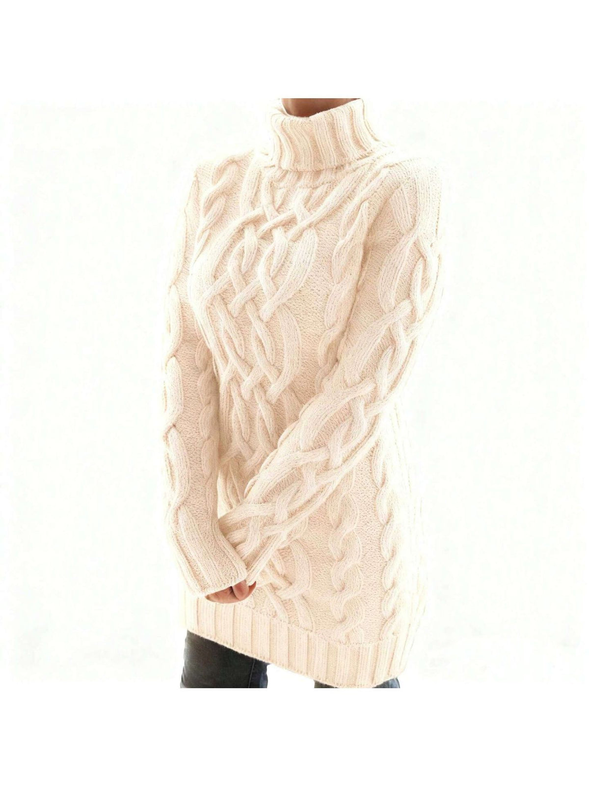 Dames klassieke kabelgebreide coltrui-jurk
