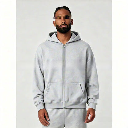 Men Women Solid Color Zipper Hooded Sweatshirt