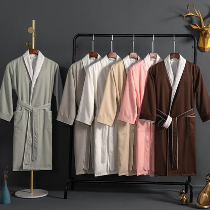 Unisex Long Hotel Bathrobe Double-Layer Gabardine