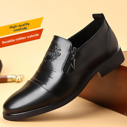 Mens Business Casual Leather Shoes with Lion Head Zipper