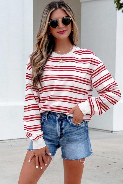 Casual gestreepte sweatshirt met lange mouwen en verlaagde schouders