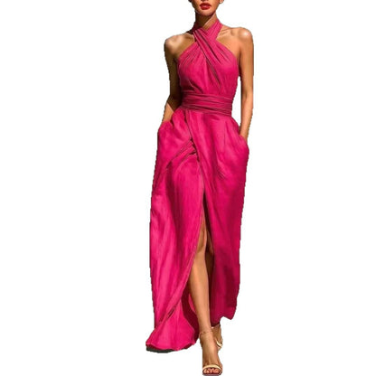 Elegant Fitted Sleeveless Solid Color Dress Women's Dress