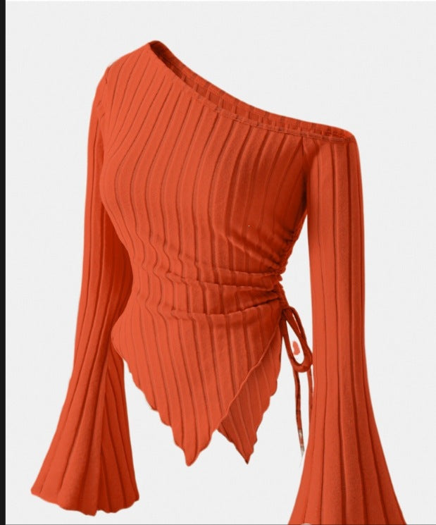 Women's Off-Shoulder Bell Sleeve Knit Top