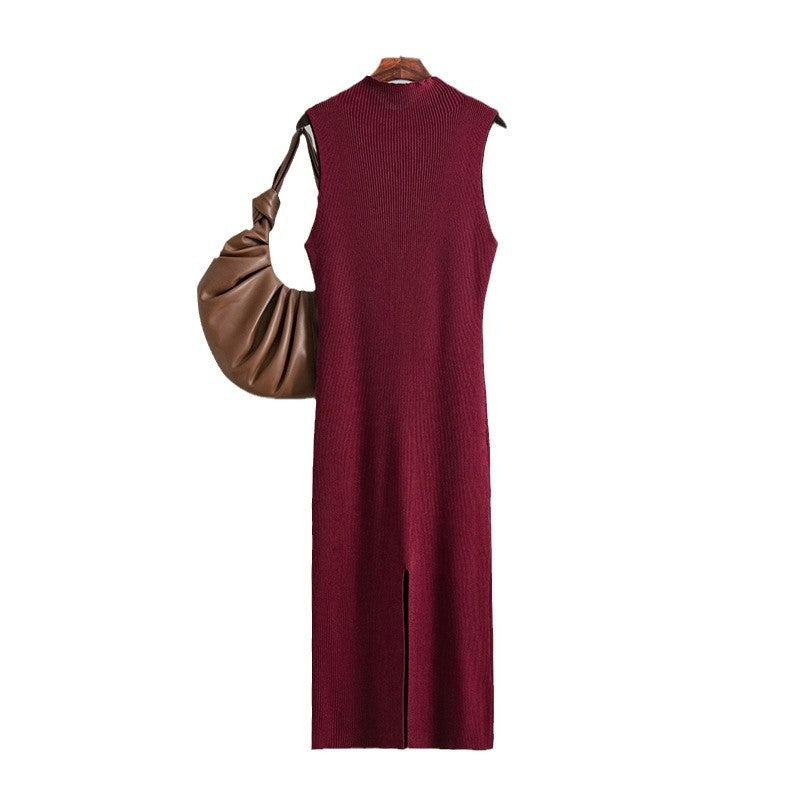 Solid Color Fitted Elastic Knit Sleeveless Pinafore Dress Versatile Bodycon Dress