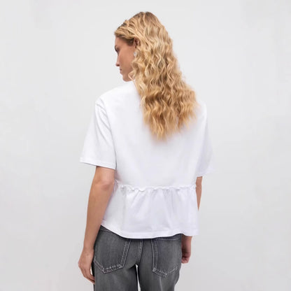 Style Pure Cotton Round Neck Pleated T-Shirt Women's Soft Loose Casual Versatile Top