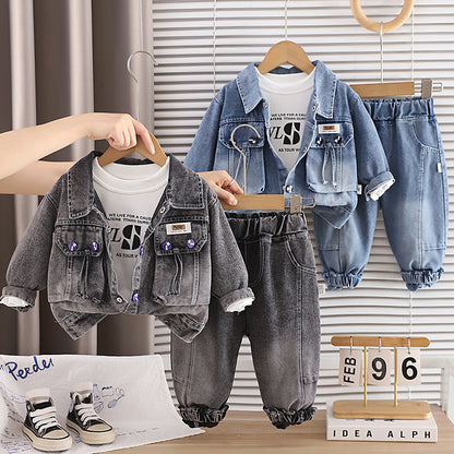 Autumn denim long sleeved three piece set