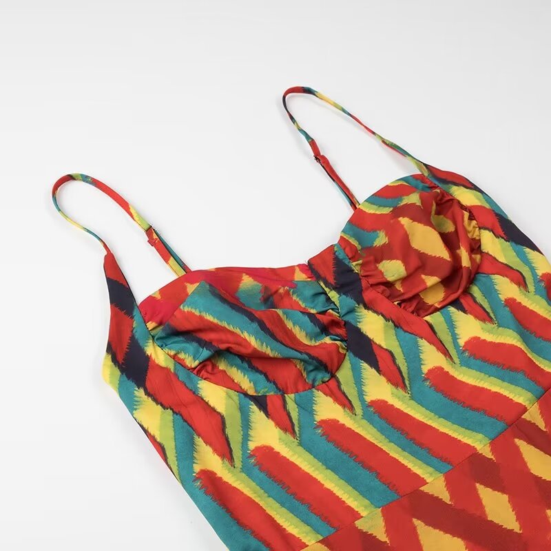 Elegant Suspender Printed Dress