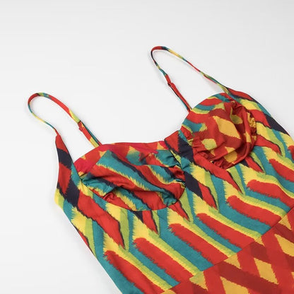 Elegant Suspender Printed Dress