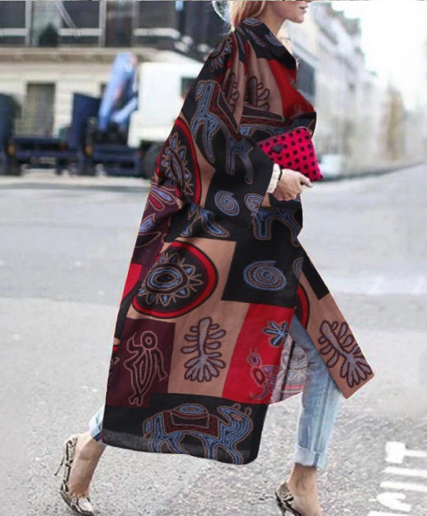 Lange open vest-jas met print