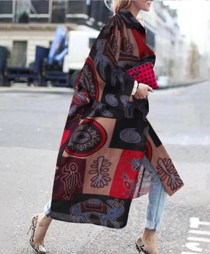 Lange open vest-jas met print