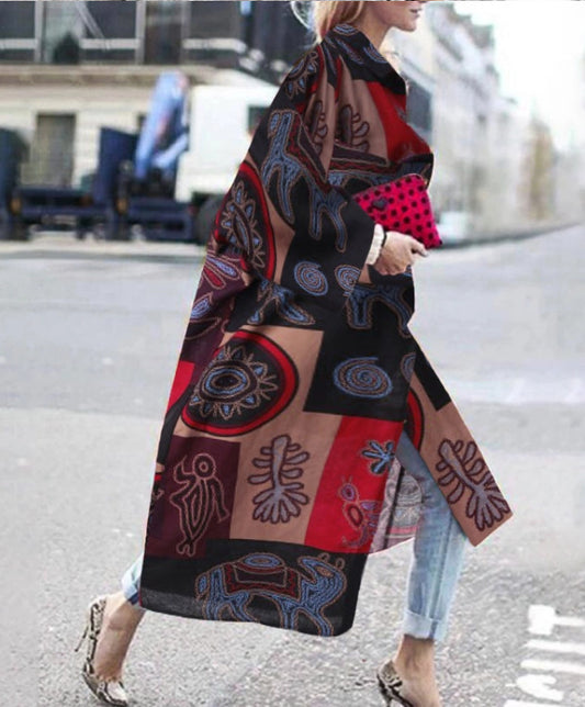 Lange open vest-jas met print