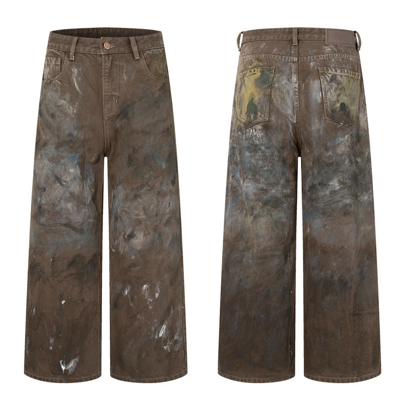 Desert Vibes Graffiti Print Wide-Leg Trendy Denim Pants
