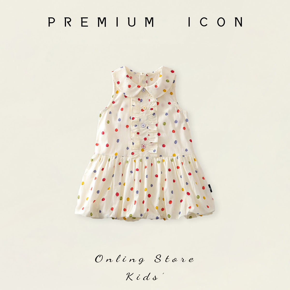 Cute Dress for Girls, Polka Dot Ruffle Sleeveless Peter Pan Collar Dress