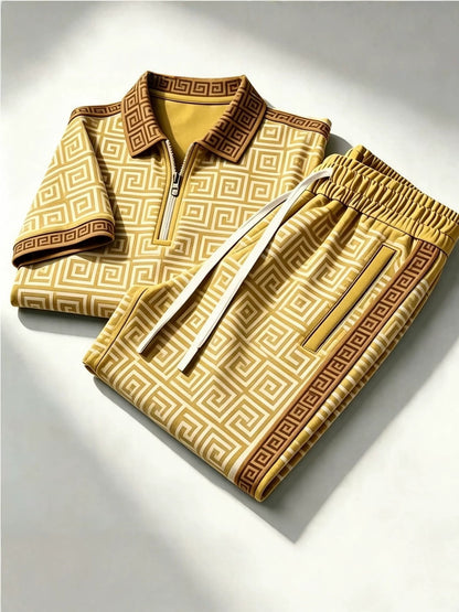 Men's Zip-Up Polo Shirt and Pants Set
