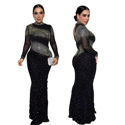 Half-High Collar Sexy Bodycon Long Dress Evening Gown Party Sequined Style