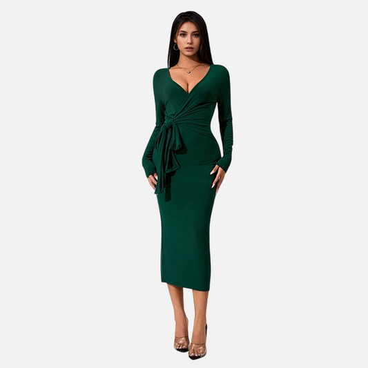 Midi-jurk met strik en middellange rok