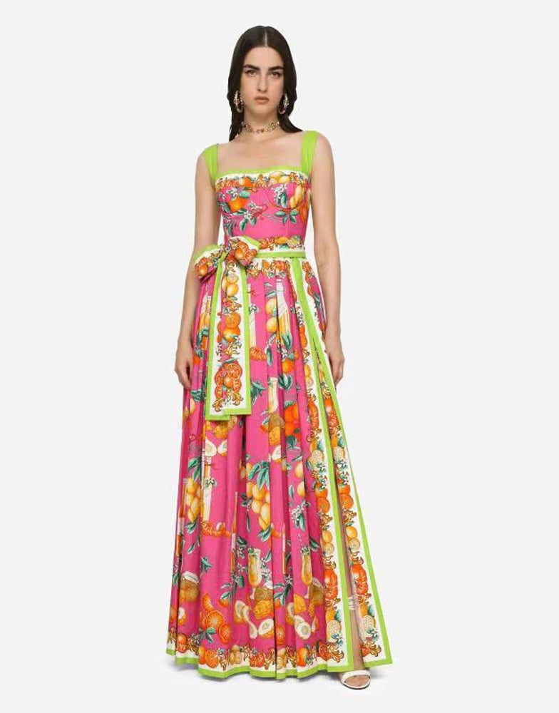 Elegant Stylish Maxi Dress Summer Camisole Strapless Slim Flower Pattern Dresses Lace Up Sashes Boho Dress