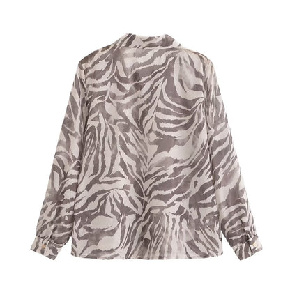 European and American summer new style fashionable lapel long sleeved single breasted versatile printed shirt for women