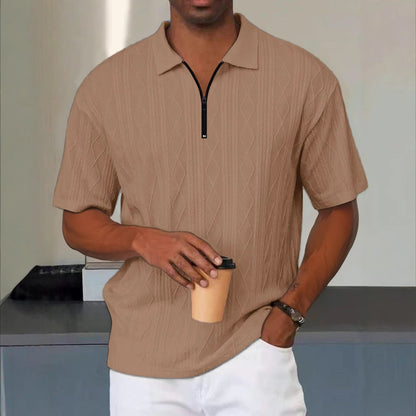 Retro zomer poloshirt met kraag halve ritssluiting en korte mouwen