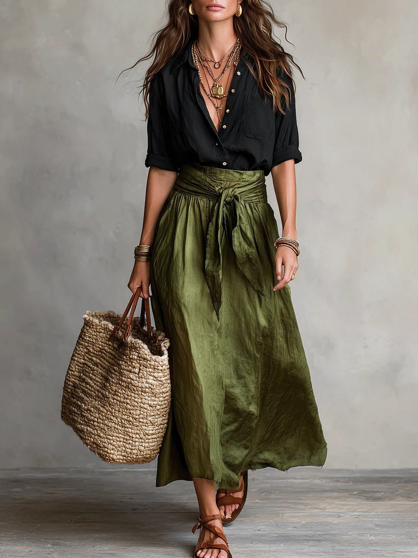 Women's Color-Block Skirt and Shirt Set