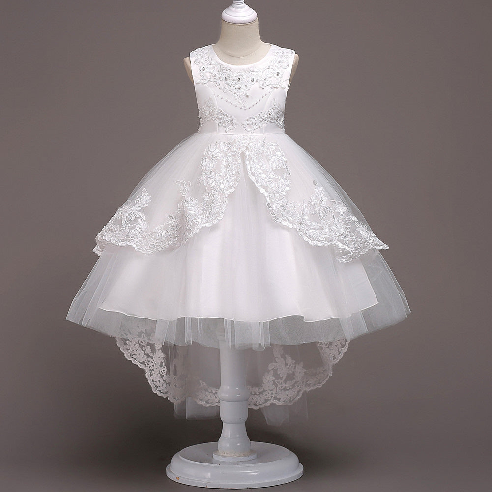 Childrens Evening Dress Lace Bow Diamond Sleeveless Performance Dress