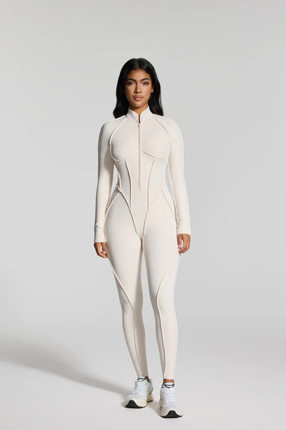 Yoga sports jumpsuit long sleeve zipper fitness suit for women