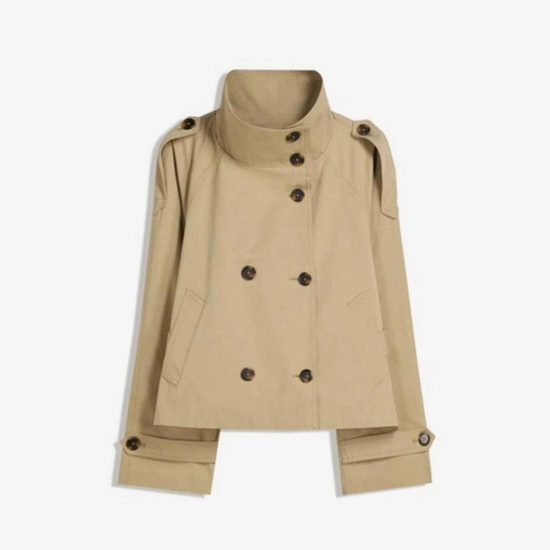 Retro Lapel Double-Breasted Lace-Up Long Sleeve Windbreaker Jacket